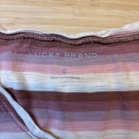 Lucky Brand Women's T-shirt Size Small Pink Striped V-Neck Short Sleeve - Picture 8 of 9